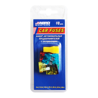 Набор предохранителей флажковых № 9 с экстрактором (5, 7.5, 10, 15, 20, 25, 30 А) 10 шт. ABRO MASTER